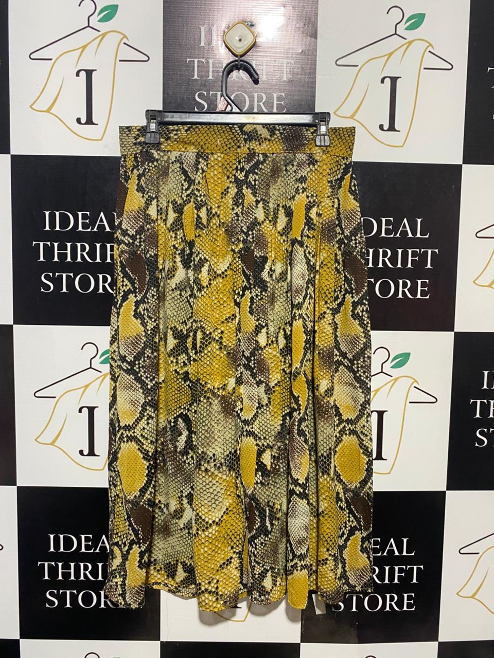 LUC CE |L| WAIST 30| B22| VIBRANT YELLOW SNAKESKIN PRINT BUTTON-FRONT MIDI SKIRT