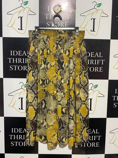 LUC CE |L| WAIST 30| B22| VIBRANT YELLOW SNAKESKIN PRINT BUTTON-FRONT MIDI SKIRT