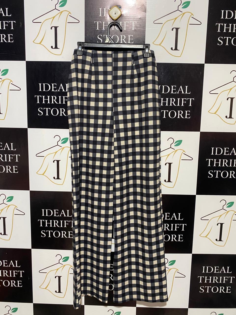 LITTLE MISTRESS |M| WAIST 28| B22| CLASSIC BLACK AND BEIGE CHECKERED WIDE-LEG TROUSERS