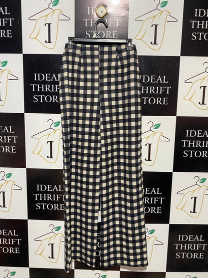 LITTLE MISTRESS |M| WAIST 28| B22| CLASSIC BLACK AND BEIGE CHECKERED WIDE-LEG TROUSERS