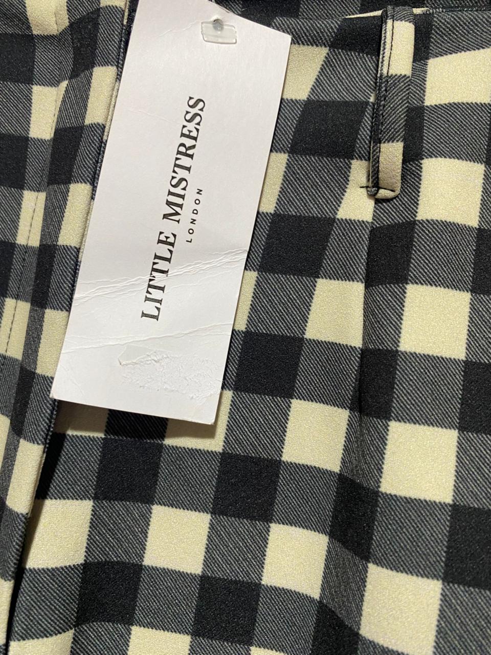 LITTLE MISTRESS |M| WAIST 28| B22| CLASSIC BLACK AND BEIGE CHECKERED WIDE-LEG TROUSERS