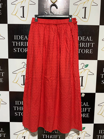 SARA COLLECTION |XS| WAIST 18| B21| VIBRANT RED EYELET EMBROIDERY MAXI SKIRT