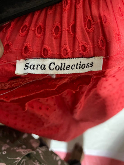 SARA COLLECTION |XS| WAIST 18| B21| VIBRANT RED EYELET EMBROIDERY MAXI SKIRT