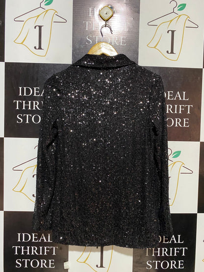 |M| BUST 17| B21| BLACK SEQUIN OPEN-FRONT BLAZER
