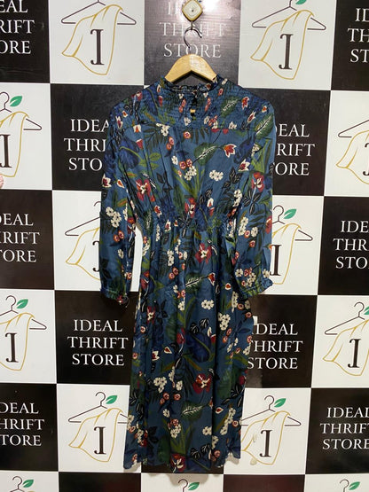 ZARA BASIC |M| BUST 18| B21| BLUE FLORAL SMOCKED LONG MAXI DRESS