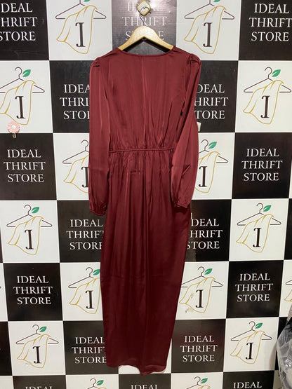 SHEIN |M| BUST 18| B21| MAROON SATIN SURPLICE MAXI DRESS
