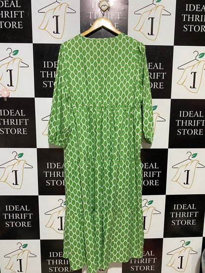 |XL| BUST 22| B32| GREEN GEOMETRIC PRINT TIERED MAXI DRESS