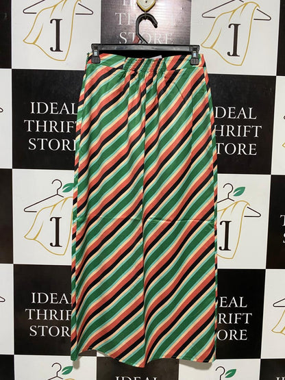 LITTLE MISTRESS |S| WAIST 26| B21| STRIPED SATIN MIDI WRAP SKIRT