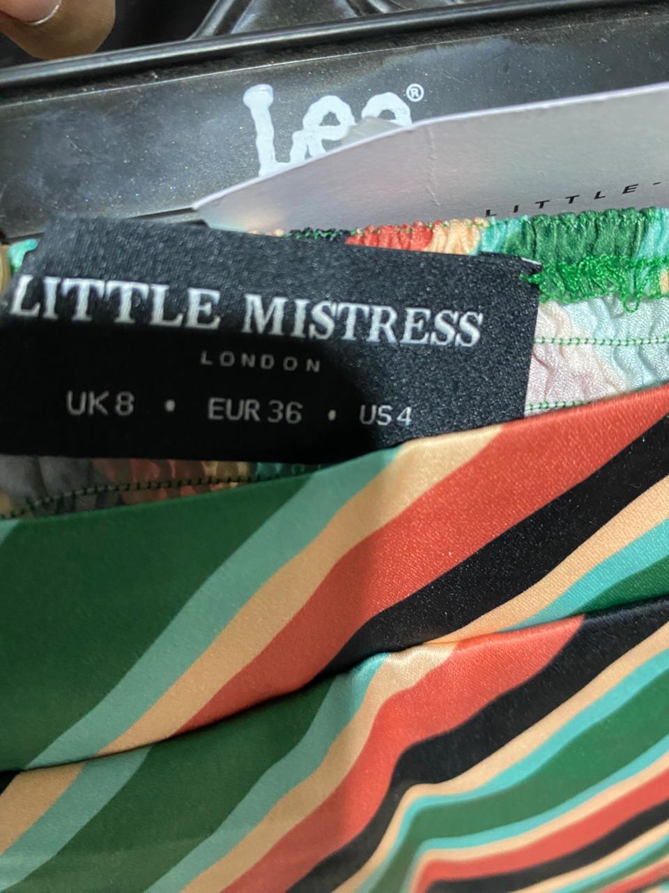 LITTLE MISTRESS |S| WAIST 26| B21| STRIPED SATIN MIDI WRAP SKIRT