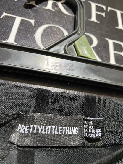 PRETTYLITTLE THING |M| WAIST 28| B21| BLACK VELVET STRIPE MESH LEGGINGS