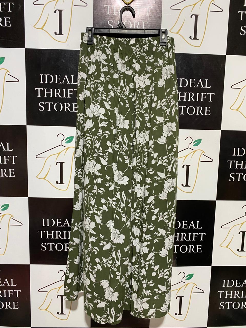 TEZENIS |XL| WAIST 32| B21| WOMEN'S OLIVE GREEN FLORAL PRINT WIDE-LEG PALAZZO PANTS
