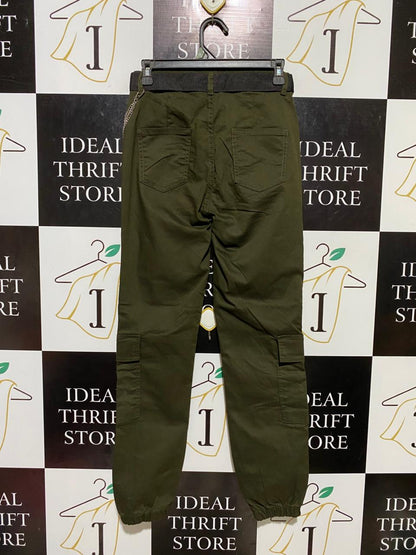 |S| WAIST 27| B21| WOMEN'S OLIVE GREEN UTILITY CARGO JOGGERS WITH BELT AND CHAIN