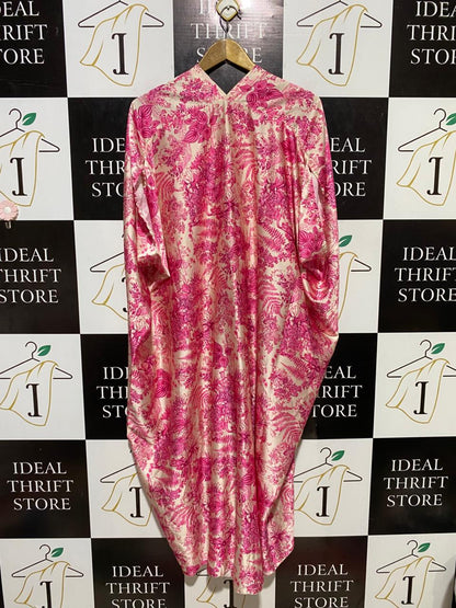 NEW COLLECTION |L| BUST FREE| B4| WOMEN'S PINK FLORAL SATIN KAFTAN MAXI DRESS