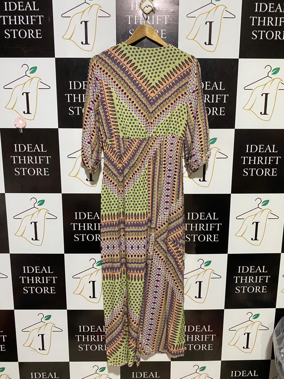 LEZ LEZ |M| BUST 17| B21| WOMEN'S BOHO GEOMETRIC PRINT MAXI DRESS WITH TASSEL DRAWSTRING