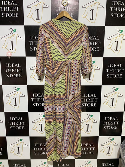 LEZ LEZ |M| BUST 17| B21| WOMEN'S BOHO GEOMETRIC PRINT MAXI DRESS WITH TASSEL DRAWSTRING