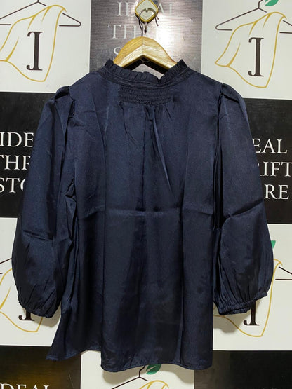 M&S COLLECTION |XL| BUST 21| B21| BLACK SATIN V-NECK SMOCKED BLOUSE