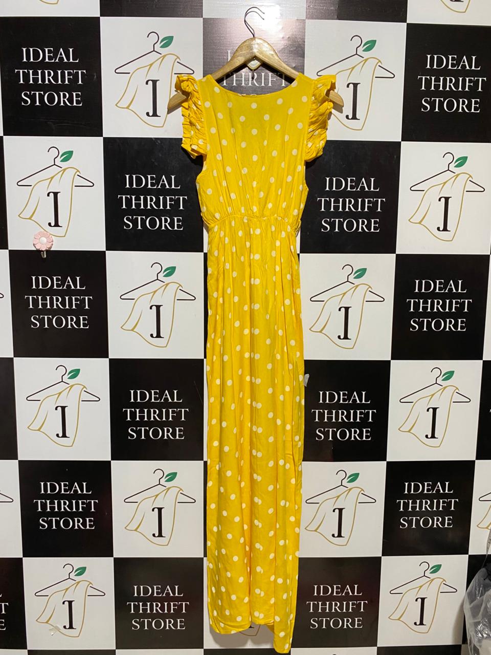 |S| BUST 14| B21| WOMEN'S VIBRANT YELLOW POLKA DOT MAXI DRESS