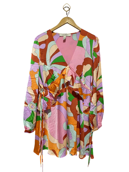 LIQUORISH |L| BUST 21| B22| WOMEN'S RETRO GEOMETRIC PRINT WRAP MINI DRESS