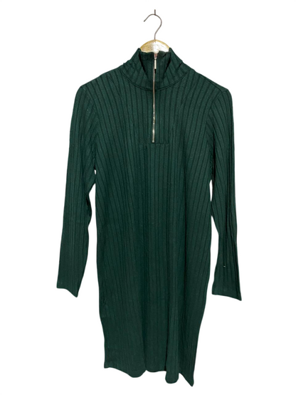 GEORGE |XL| BUST 20| B22| WOMEN'S EMERALD GREEN RIB-KNIT QUARTER-ZIP MINI DRESS
