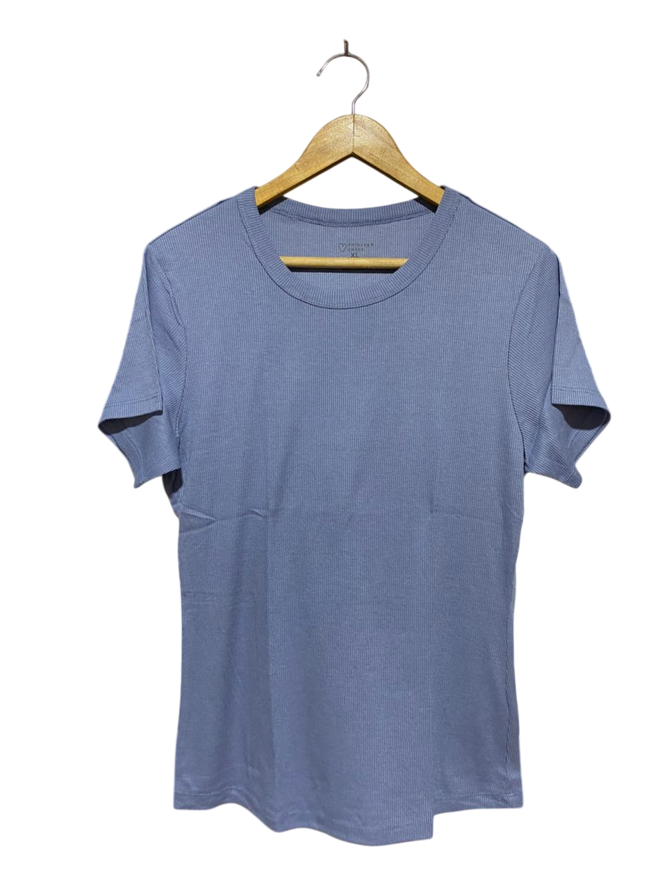 PRIMARK CARES |L| BUST 18| B22| WOMEN'S RIBBED CREW NECK T-SHIRT – DUSTY BLUE
