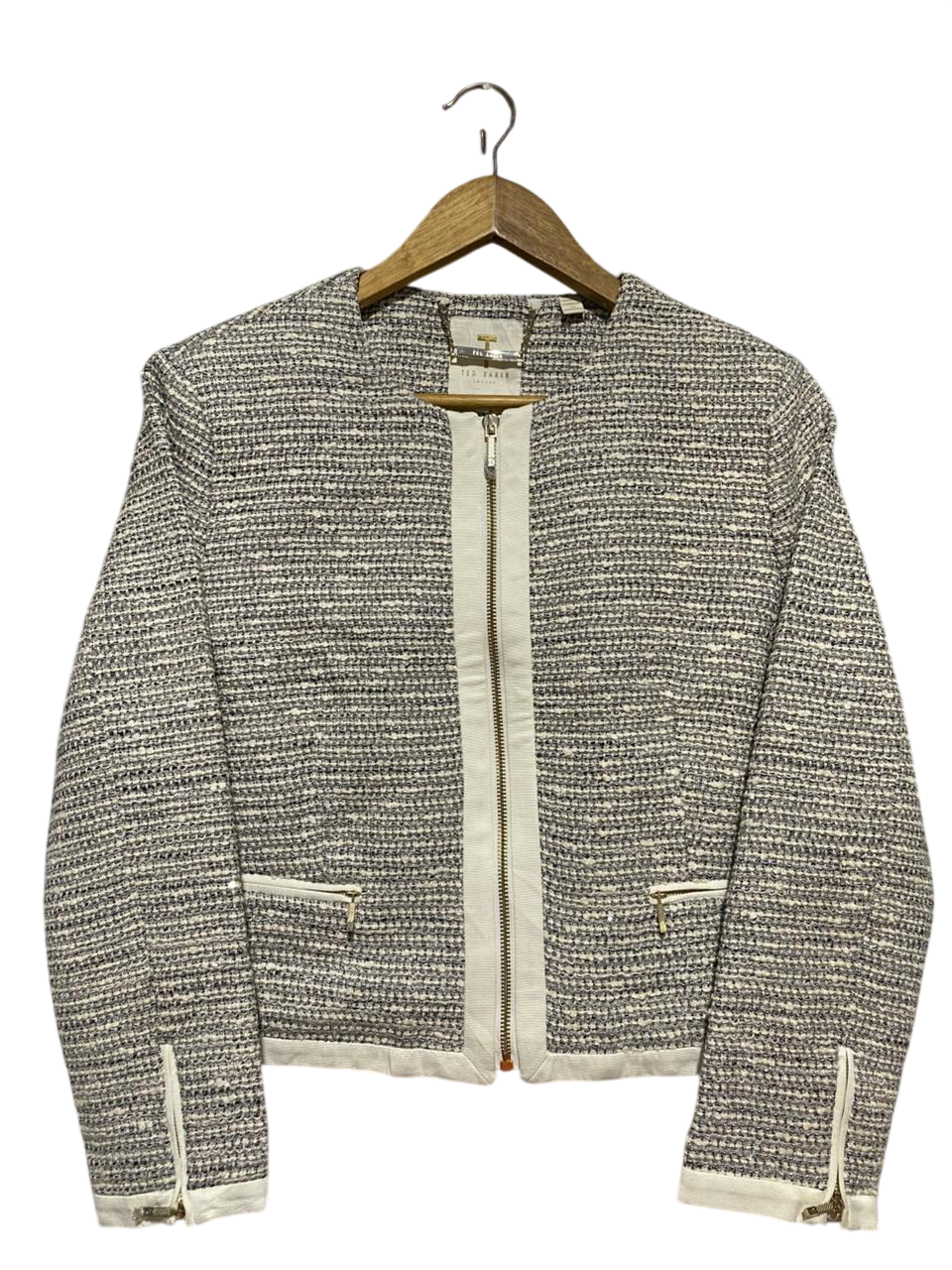 TED BAKER |L| BUST 20| B22| LONDON WOMEN'S ZIP-UP TWEED BOUCLÉ JACKET