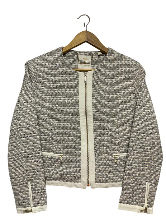 TED BAKER |L| BUST 20| B22| LONDON WOMEN'S ZIP-UP TWEED BOUCLÉ JACKET