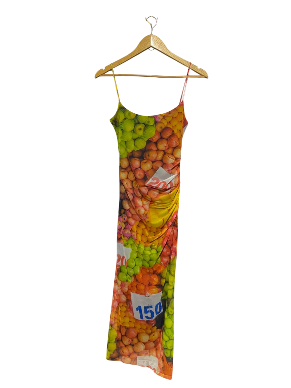 ZARA |XS| BUST 13| B22| VIBRANT FRUIT MARKET PRINT BODYCON MAXI DRESS
