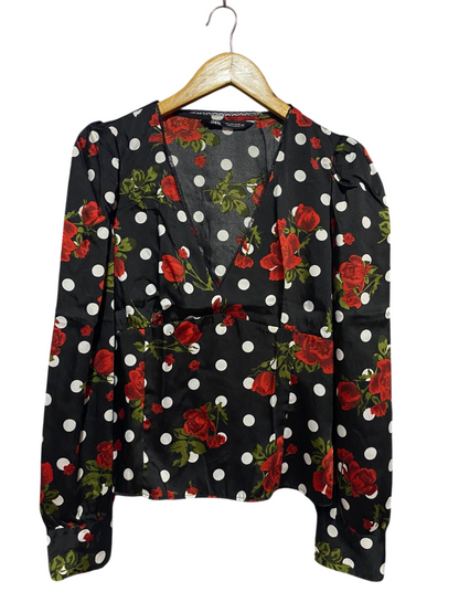 ZARA |L| BUST 19| B22| BLACK FLORAL & POLKA DOT V-NECK BLOUSE