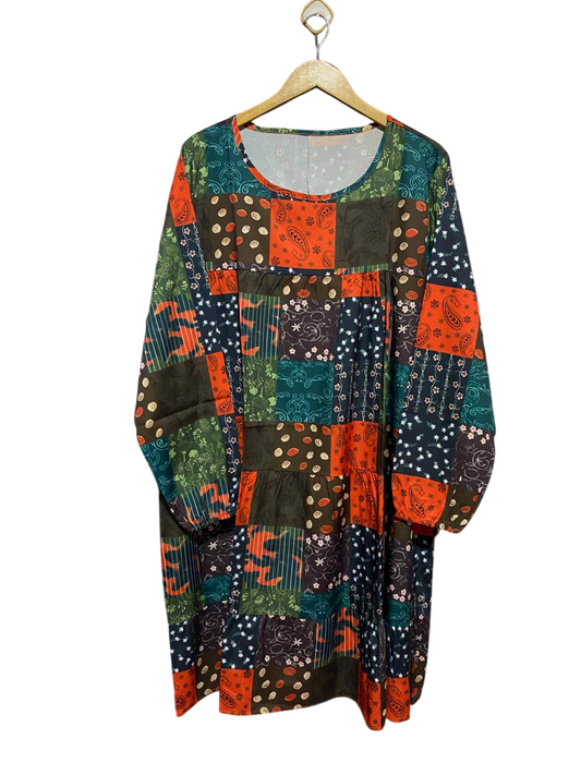 |XXL| BUST 25| B22| BOHO MIXED PATCHWORK PRINT TIERED DRESS