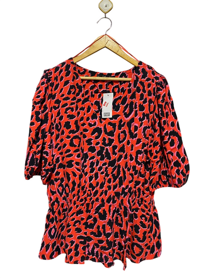 F&F |L| BUST 21| B22| BOLD RED LEOPARD PRINT PEPLUM TOP