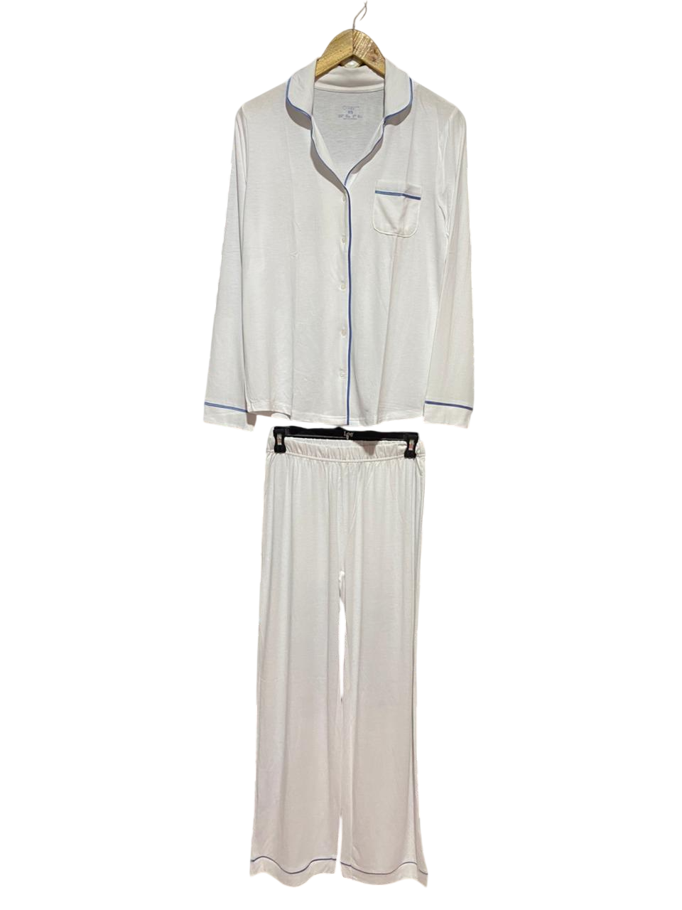 PRIMARK CARES |S| B22| CLASSIC WHITE JERSEY PAJAMA SET WITH CONTRAST PIPING