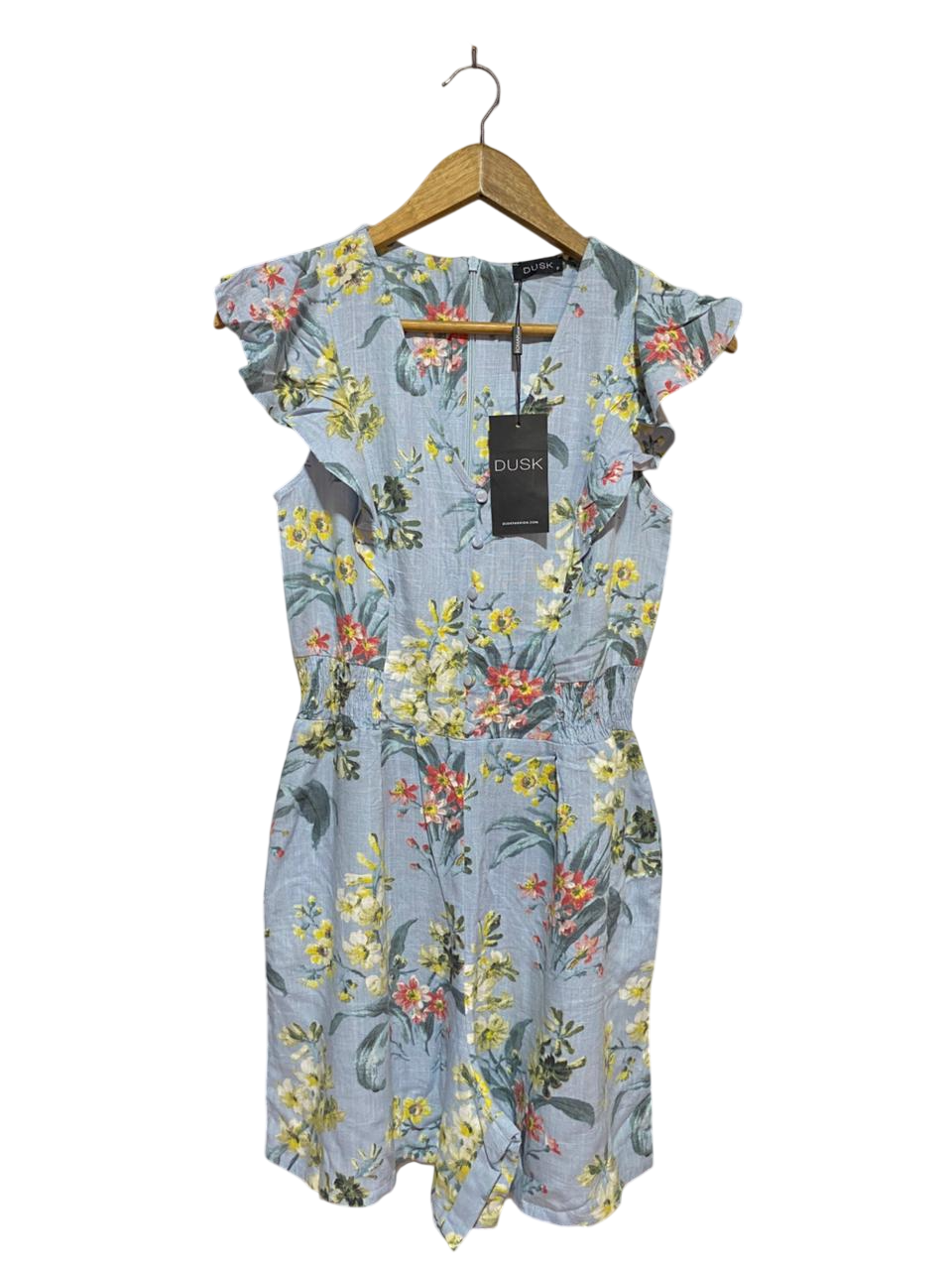 DUSK |S| BUST 16| B22| DUSK BLUE FLORAL RUFFLE SLEEVE PLAYSUIT
