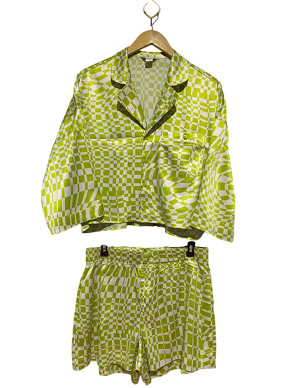 MONKI |M| B23| LIME GREEN RETRO CHECKERED SATIN CO-ORD SET