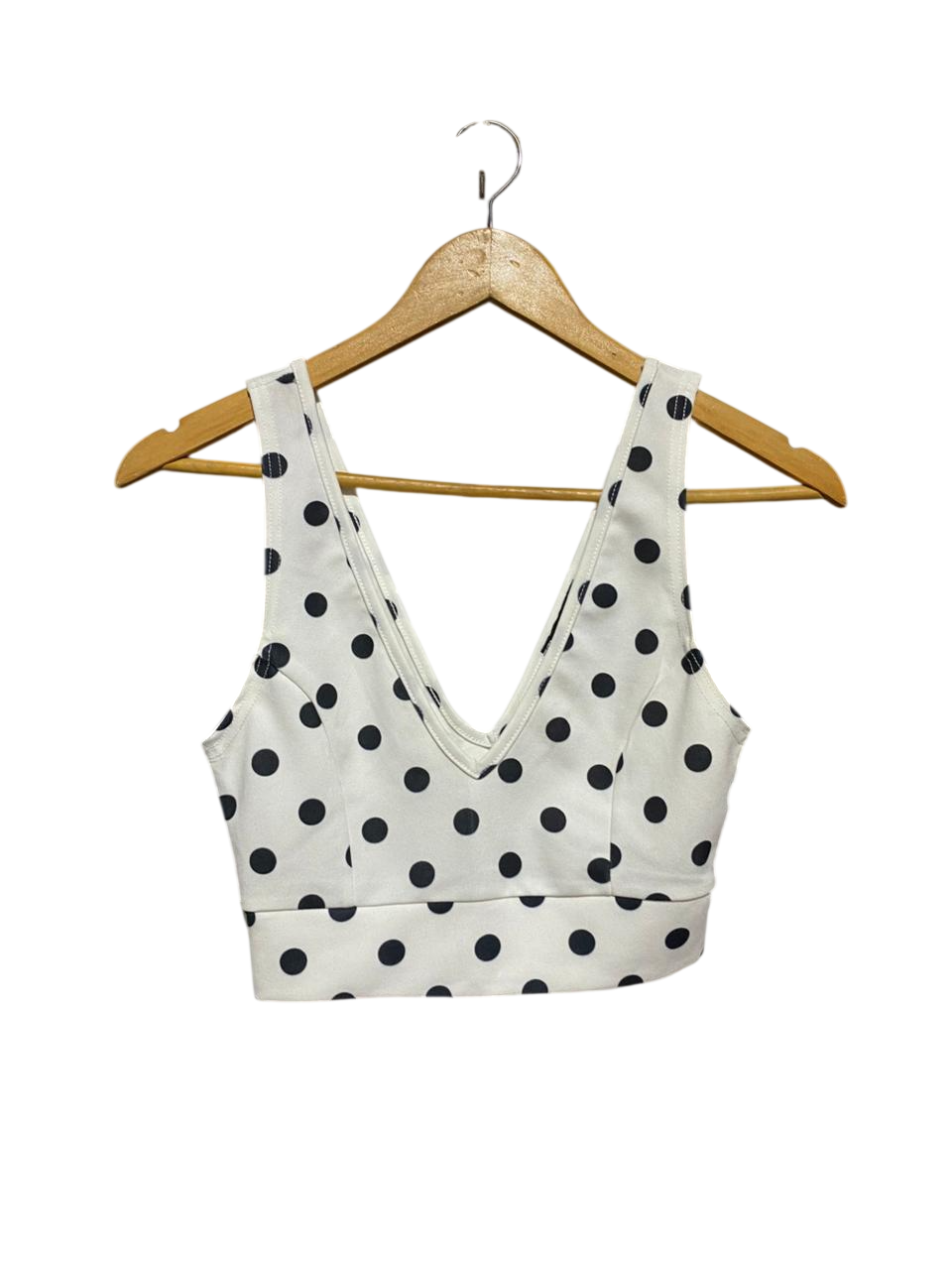 NEW LOOK |XS| BUST 13| B23| CHIC WHITE AND BLACK POLKA DOT V-NECK CROP TOP