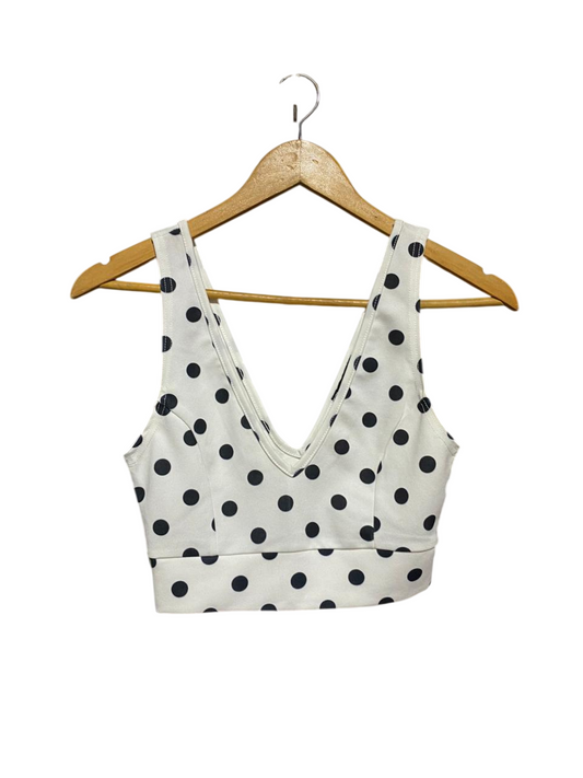 NEW LOOK |XS| BUST 13| B23| CHIC WHITE AND BLACK POLKA DOT V-NECK CROP TOP