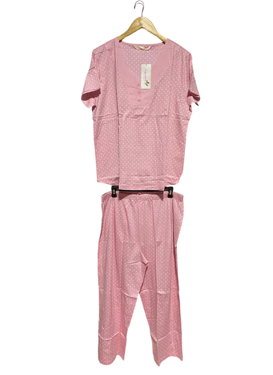 INSPIRATIONS |XL| B23| DUSTY PINK POLKA DOT COTTON PYJAMA SET