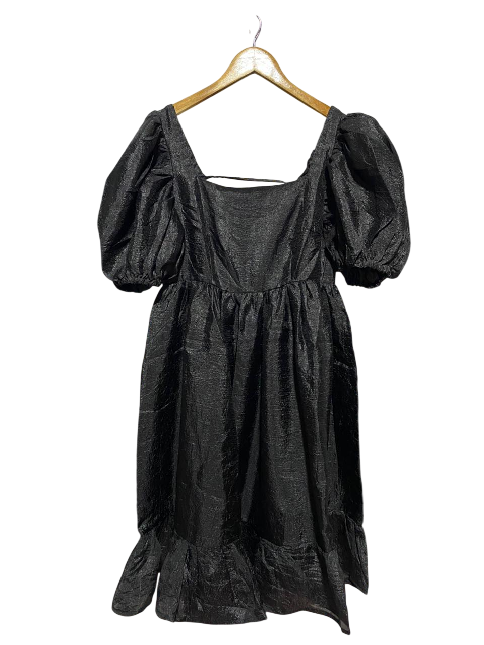 |M| BUST 17| B23| ELEGANT BLACK PUFF SLEEVE TEXTURED MIDI DRESS
