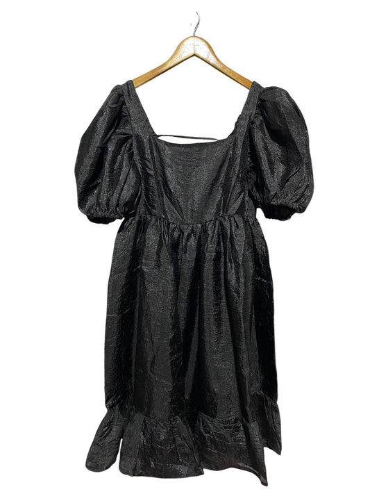 |M| BUST 17| B23| ELEGANT BLACK PUFF SLEEVE TEXTURED MIDI DRESS