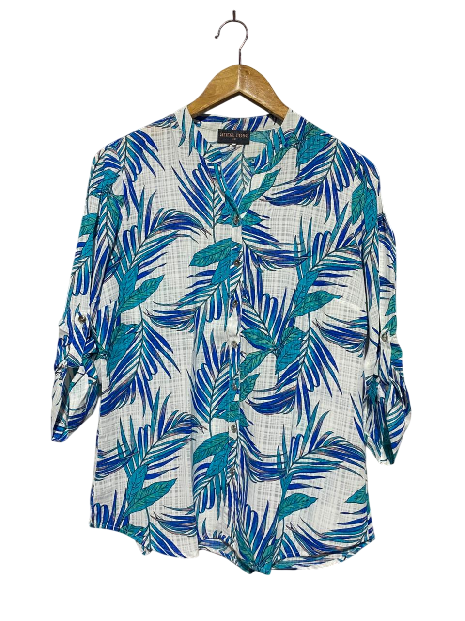 ANNA ROSE |L| BUST 20| B23| TROPICAL PALM LEAF BUTTON-DOWN BLOUSE