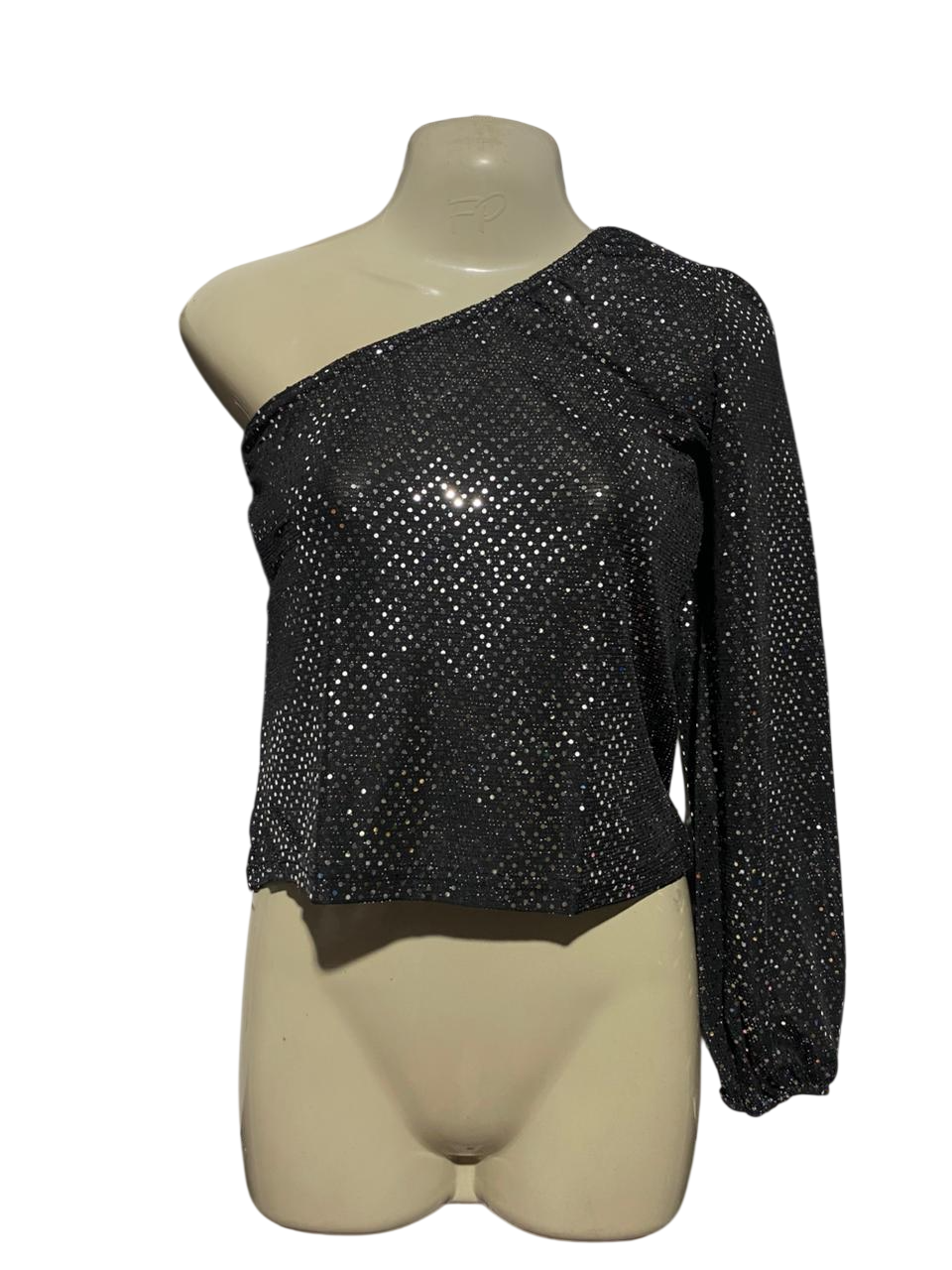 LPC GIRLS |S| BUST 14| B23| SHIMMERING BLACK ONE-SHOULDER SEQUIN PARTY TOP