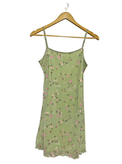 SHEIN |M| BUST 15| B23| SAGE GREEN FLORAL MESH MINI SLIP DRESS