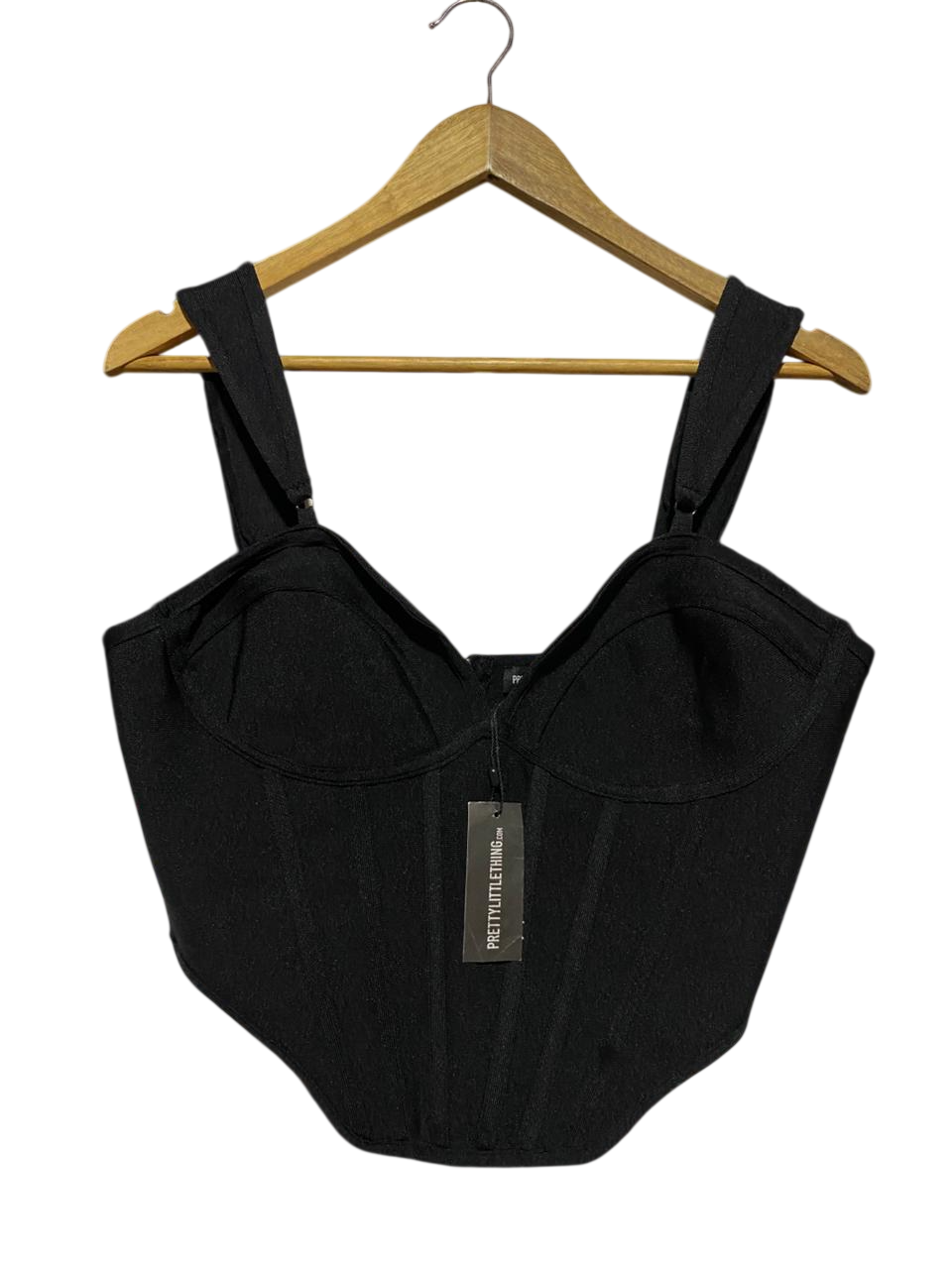 PRETTYLITTLE THING |L| BUST 18| B23| BLACK STRUCTURED CORSET CROP TOP
