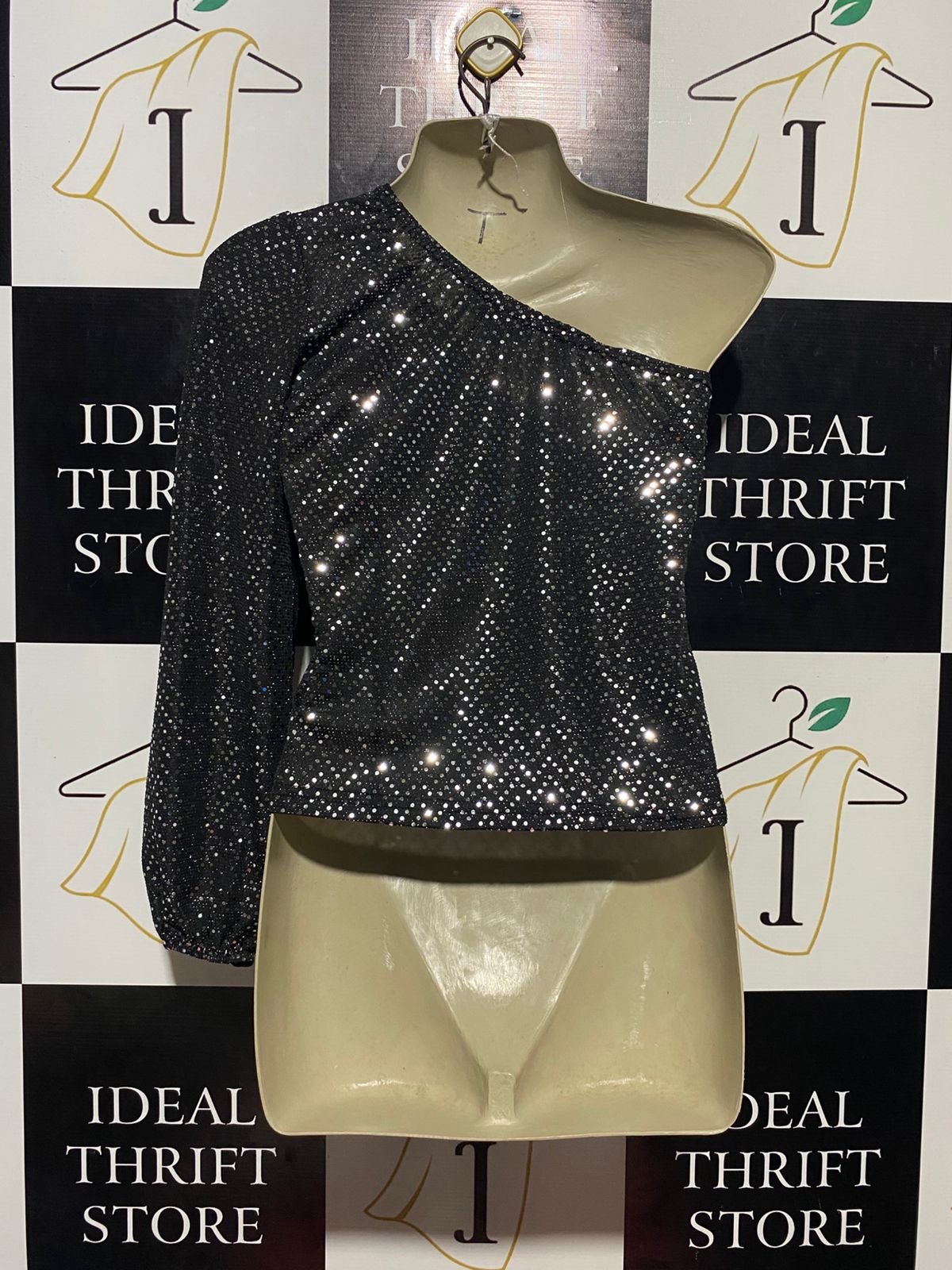 LPC GIRLS |S| BUST 14| B23| SHIMMERING BLACK ONE-SHOULDER SEQUIN PARTY TOP