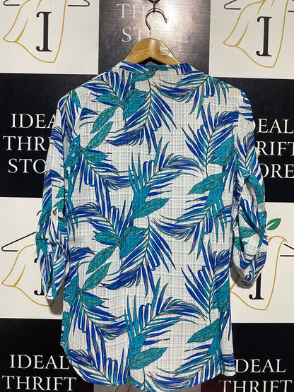 ANNA ROSE |L| BUST 20| B23| TROPICAL PALM LEAF BUTTON-DOWN BLOUSE