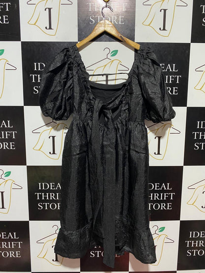 |M| BUST 17| B23| ELEGANT BLACK PUFF SLEEVE TEXTURED MIDI DRESS
