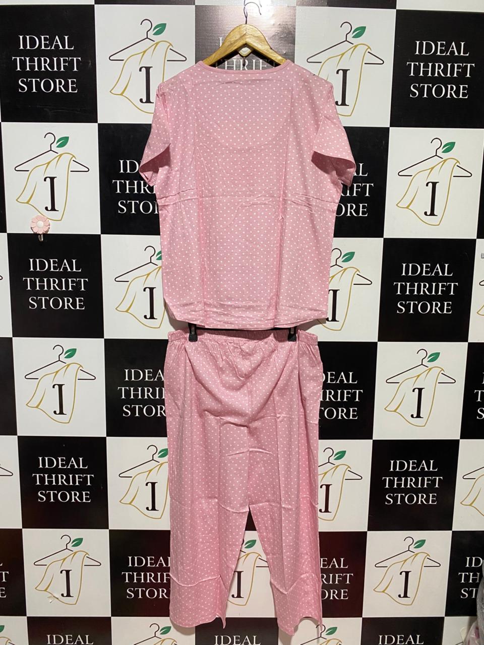INSPIRATIONS |XL| B23| DUSTY PINK POLKA DOT COTTON PYJAMA SET