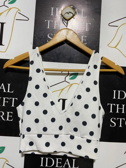 NEW LOOK |XS| BUST 13| B23| CHIC WHITE AND BLACK POLKA DOT V-NECK CROP TOP