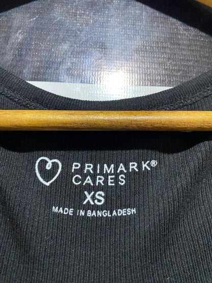 PRIMARK CARES |XS| BUST 14| B23| BLACK RIBBED HENLEY CROP TOP