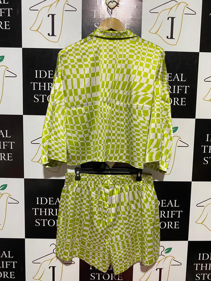 MONKI |M| B23| LIME GREEN RETRO CHECKERED SATIN CO-ORD SET