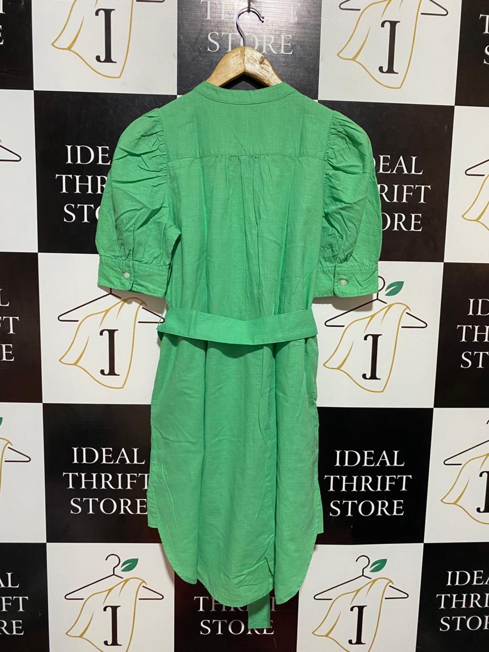 GAP |L| BUST 18| B22| VIBRANT MINT GREEN PUFF-SLEEVE SHIRT DRESS WITH BELT